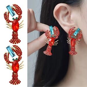 Betsey Johnson Lobster Crab Multi crystal earrings
